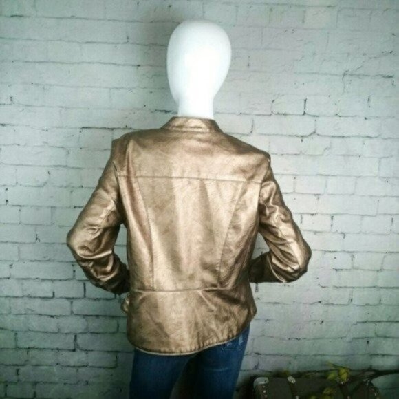 Baccini Metallic Bronze Faux Leather Jacket Size Large - Picture 3 of 6